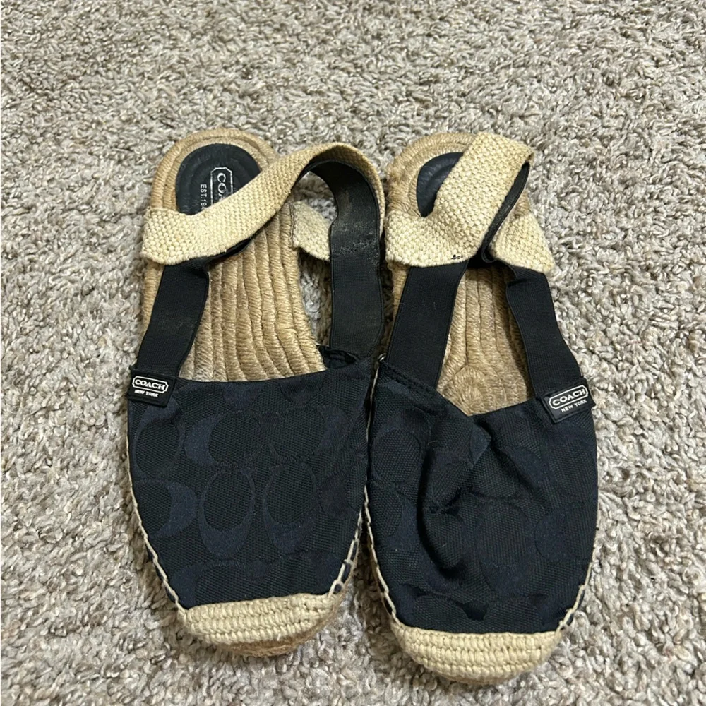 Coach Rayanne Sling Flat Espadrille Black Women's Size 8 Fabric Summer Signature